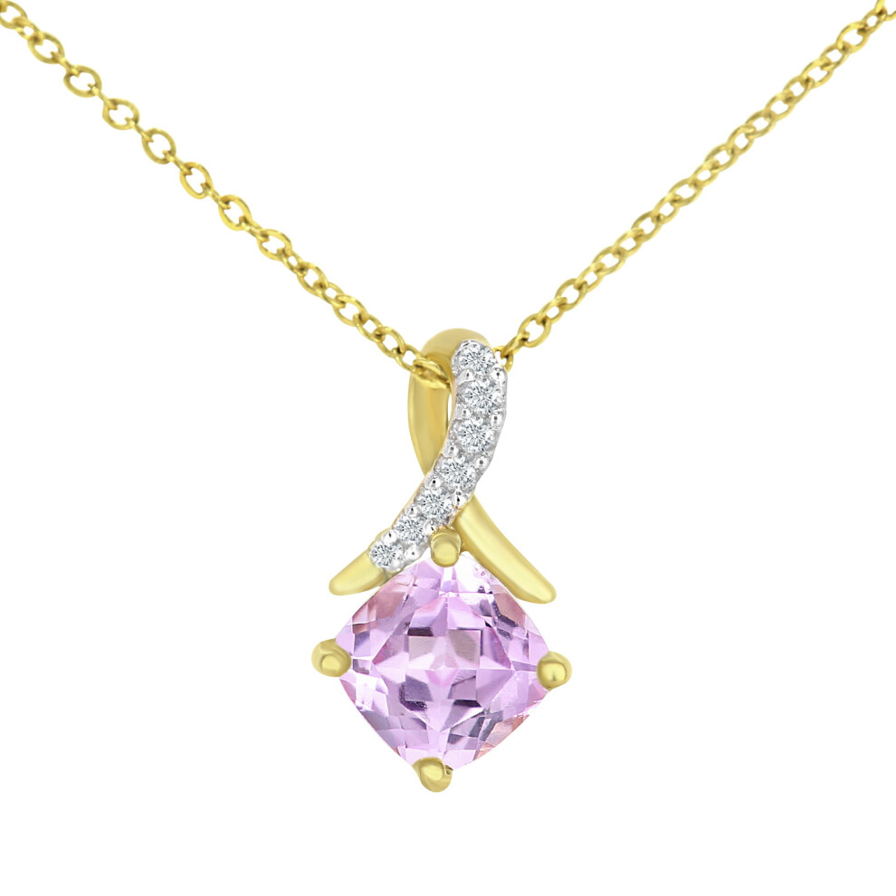 Jewelco London 9ct Yellow Gold Round 3pts Diamond Cushion 0.85ct Created Sapphire Kiss Crossover Pendant Necklace 18 inch 46cm - PP0AXL5932YCPSA