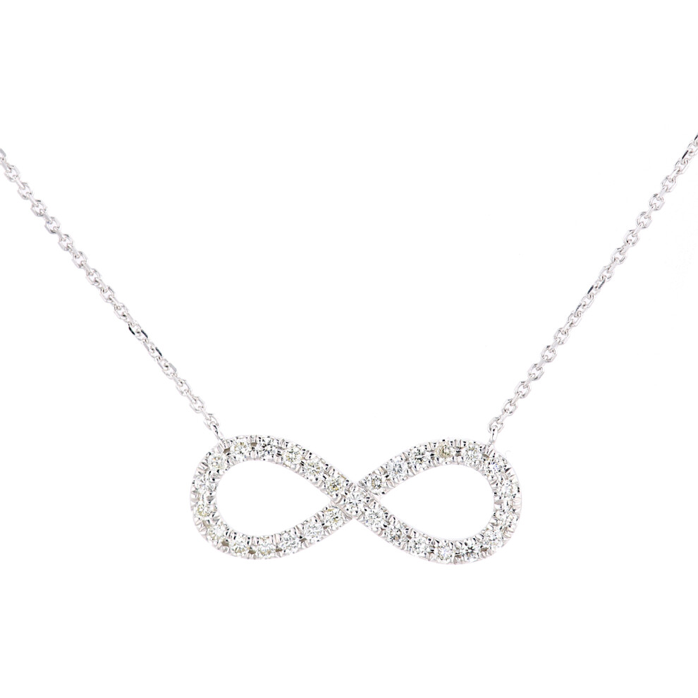 Jewelco London 9ct White Gold Round 20pts Diamond Infinity Charm Necklace 18 inch 46cm - PNEAXL20032W