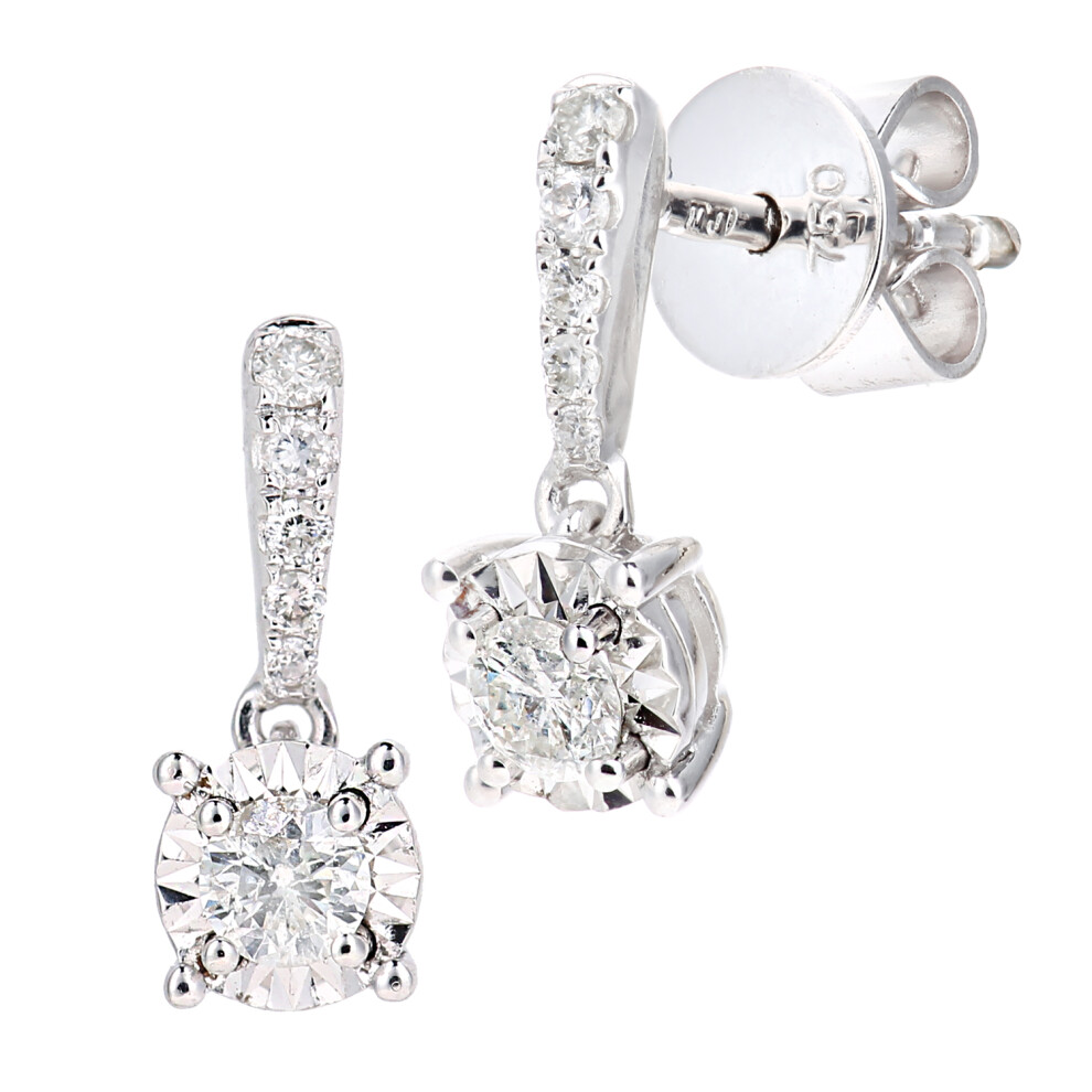 Jewelco London 18ct White Gold Round 18pts Diamond 7pts Solitaire Drop Earrings - PE0AXL5747W18