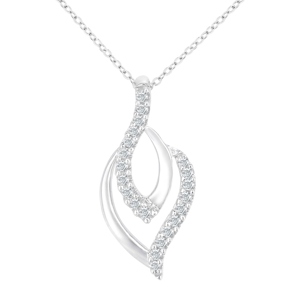 Jewelco London 18ct White Gold Round 10pts Diamond Almond Waves Wishbone Pendant Necklace 18 inch 46cm - PP0AXL5938W18