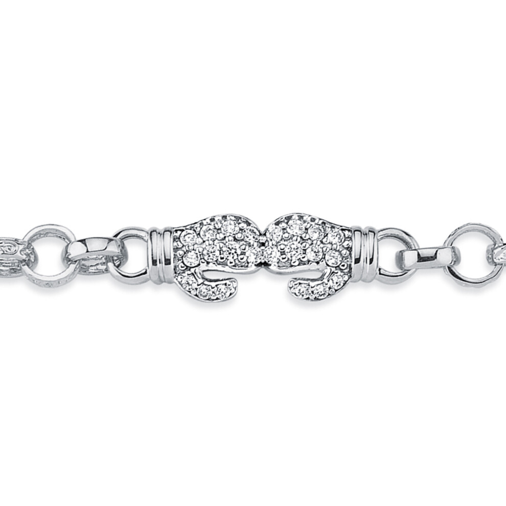 Rhodium Silver  CZ Boxing Glove Belcher Bracelet 7mm 6'' - ABB161-6