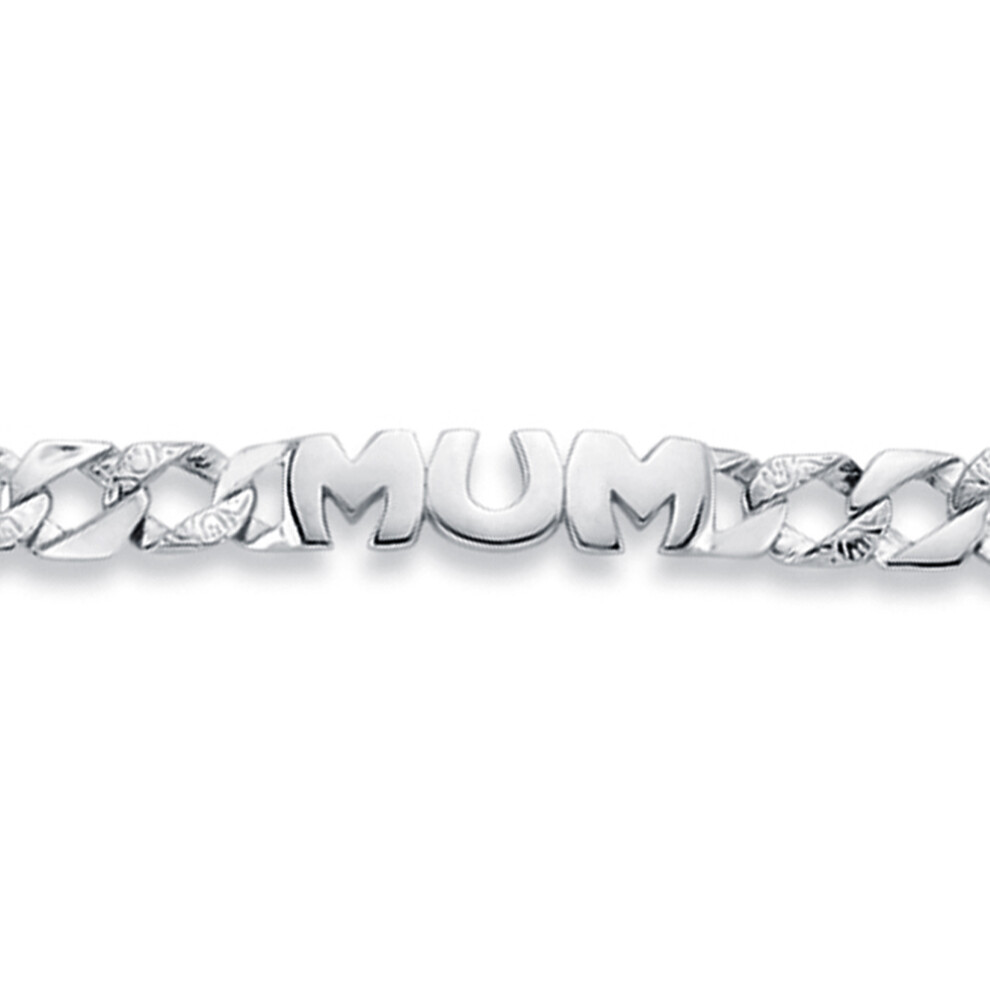 Jewelco London Rhodium Plated Sterling Silver MUM Family Bracelet 7mm 7.5 inch - ABB162