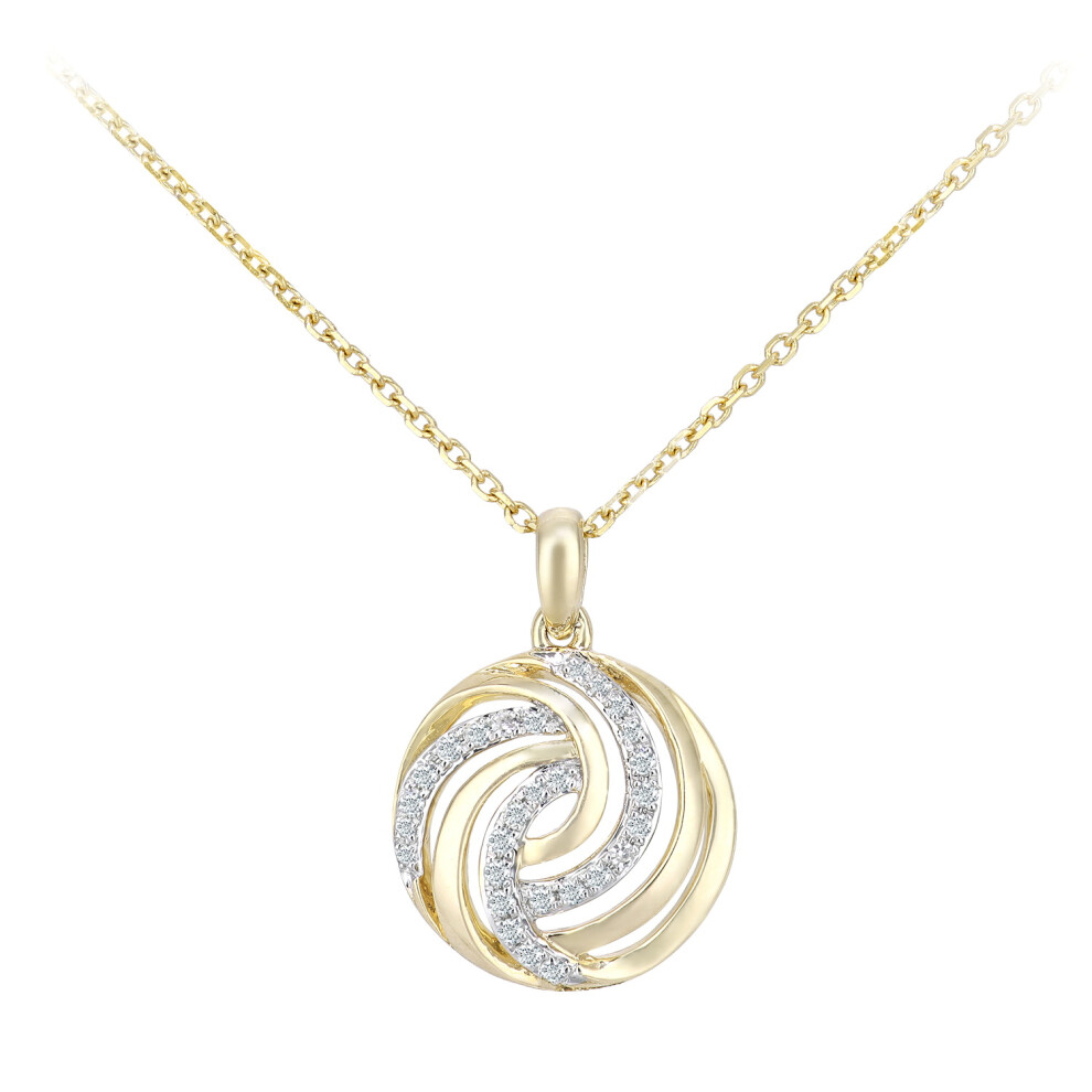 Jewelco London 9ct Yellow Gold Round 8pts Diamond Circle Pendant Necklace 16 inch 42cm - DP1AXL621Y