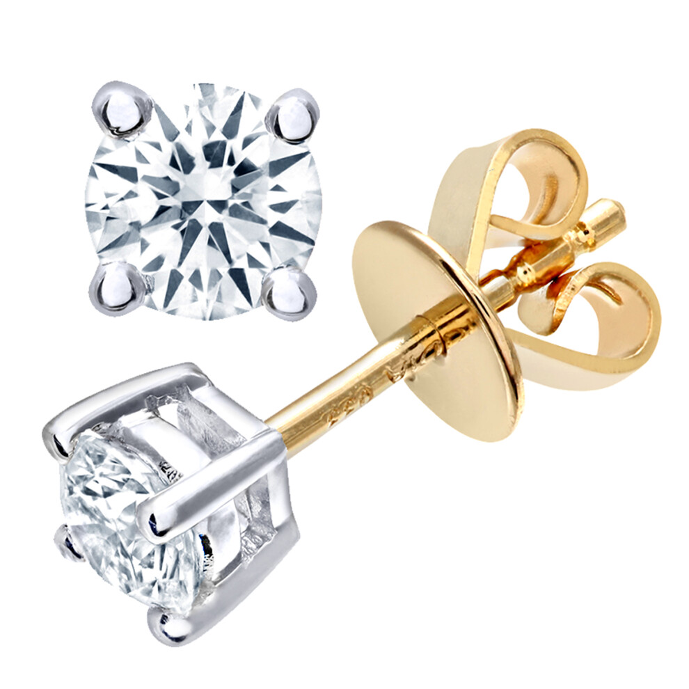 Jewelco London 18ct Yellow Gold Round 1/2ct Diamond Solitaire Stud Earrings - PE0AXL1370Y18HSI