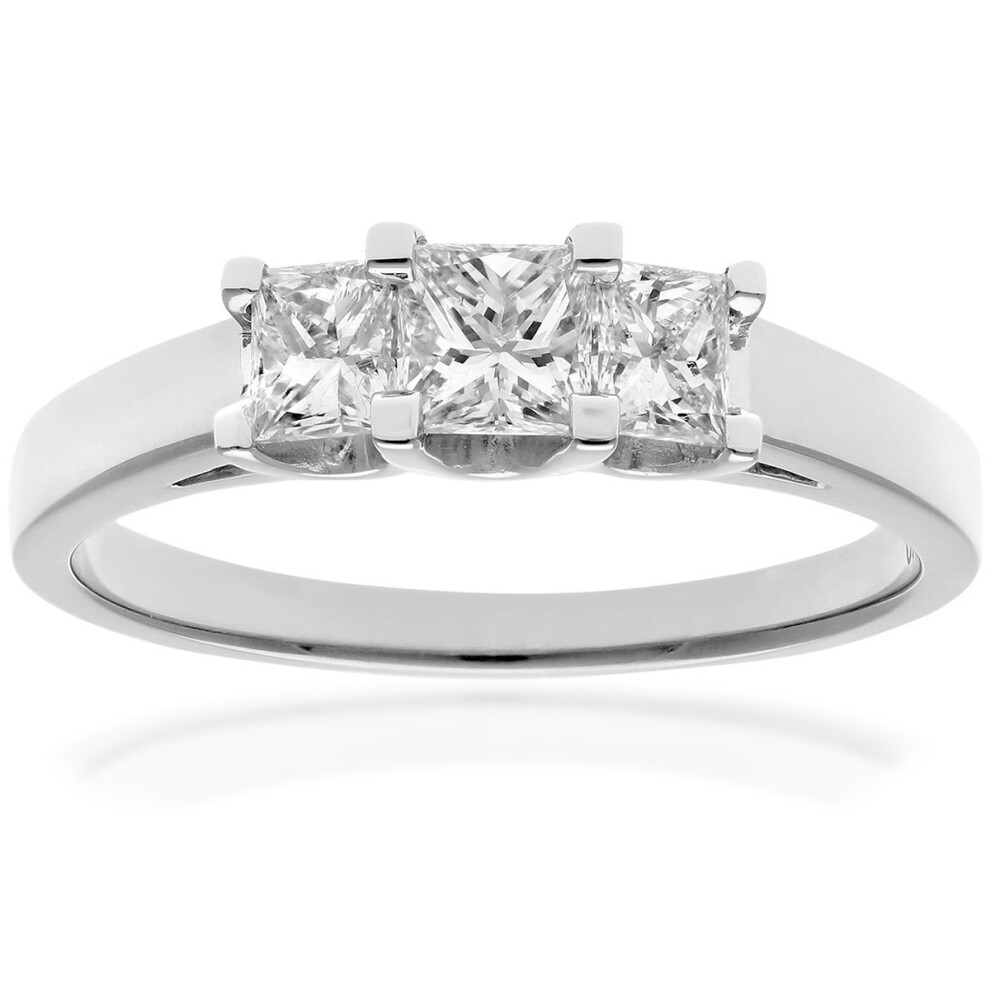 (N) Jewelco London 18ct White Gold Trilogy Ring, J/I Certified Diamonds, Princess Cut, 0.75ct