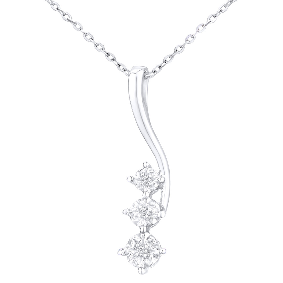 Jewelco London 9ct White Gold Round 1.5pts Diamond Trilogy Pendant Necklace 18 inch 46cm - PP0AXL3484W