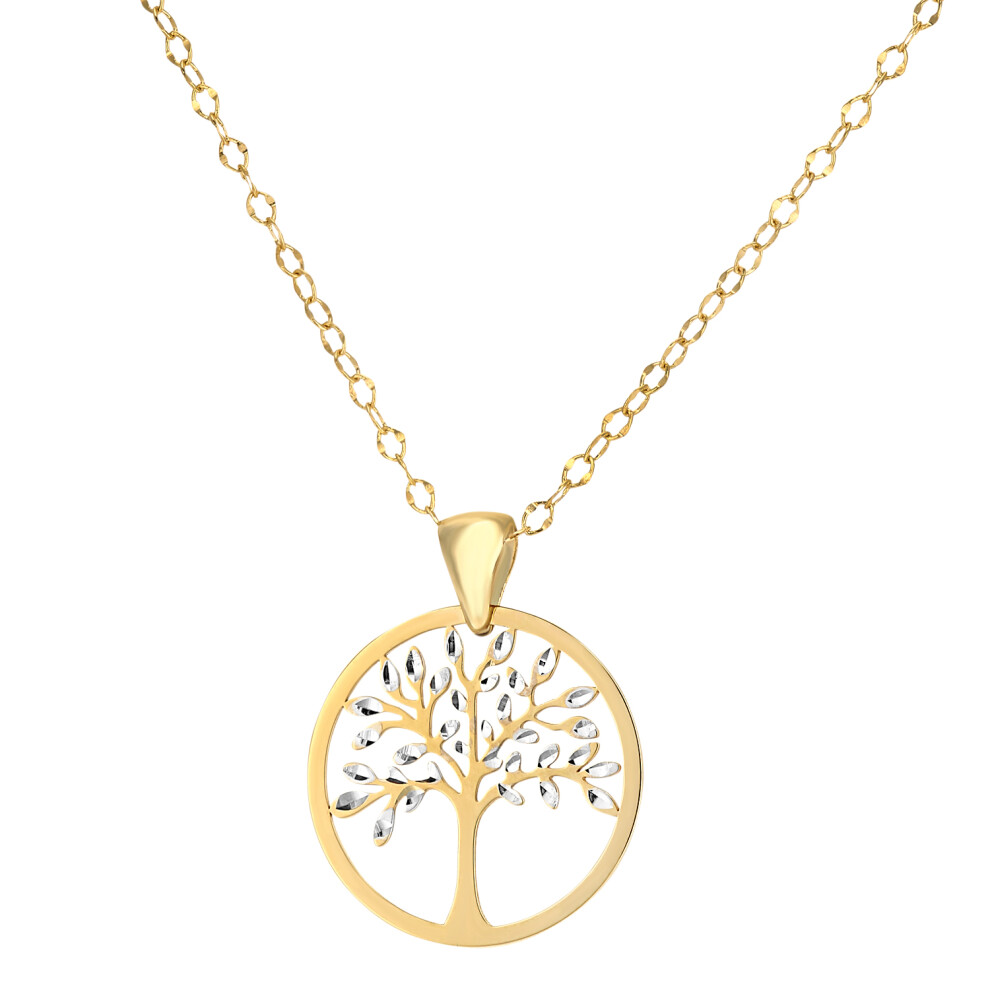 Jewelco London 9ct White & Yellow Gold Trace Tree of Life Pendant Trace Chain Necklace 18 inch 46cm - HHHAXL239YW-18