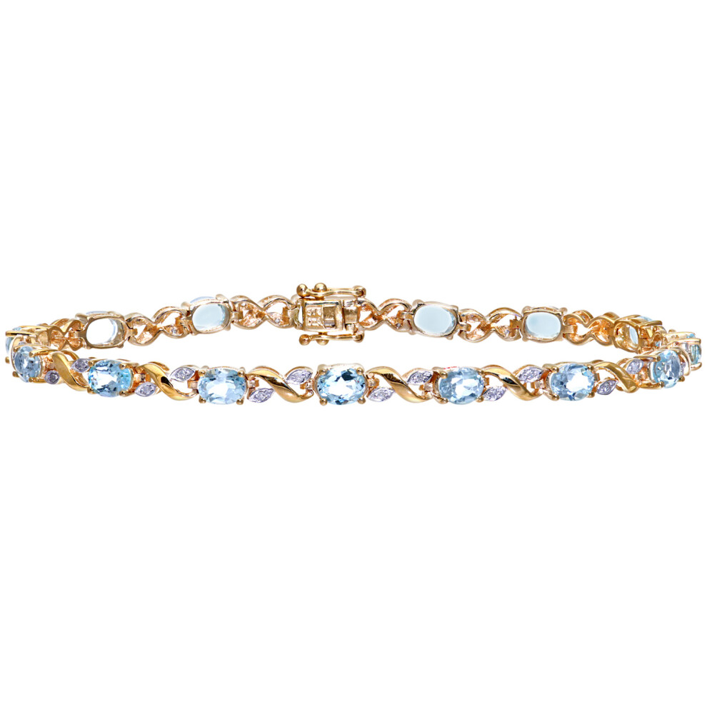 9ct Gold  Diamond Oval 5.81ct Blue Topaz Kiss Tennis Bracelet - PBCAXL01193YBT