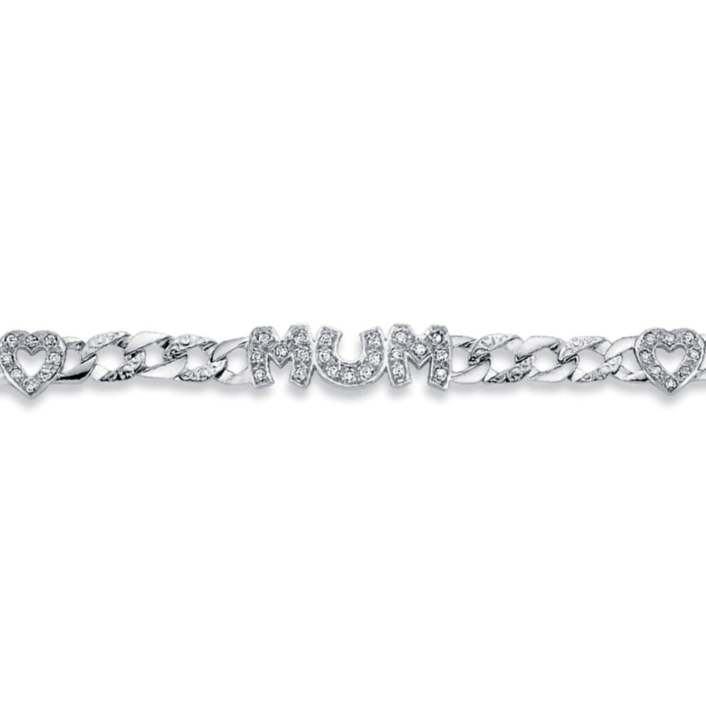 Rhodium Plated Silver  CZ MUM Family Bracelet 7mm 7.5'' - ABB163