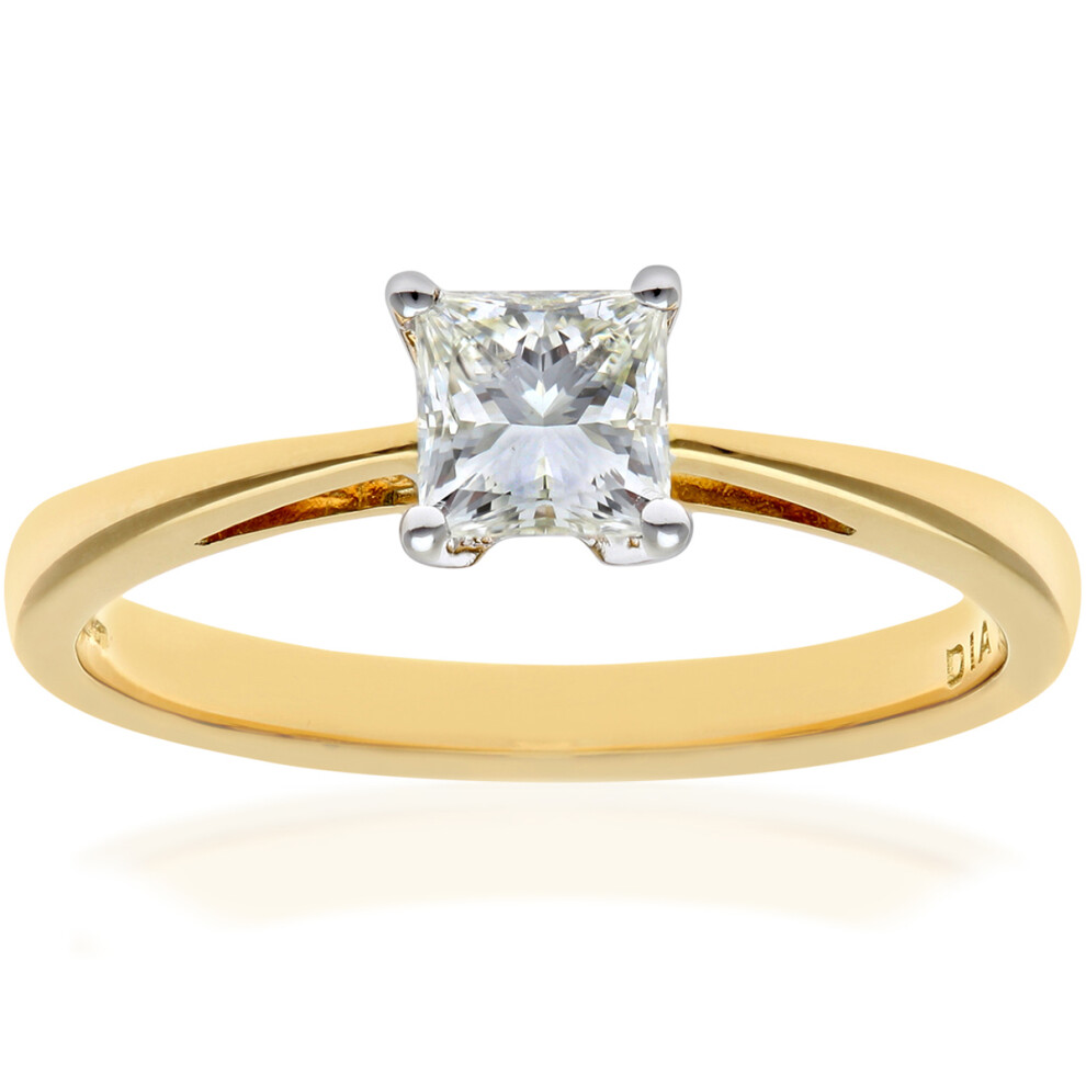 (M) Jewelco London 18ct Yellow Gold Princess 1/2ct Diamond 4 Claw Solitaire Engagement Ring 5mm - PR0AXL9545Y18JPK
