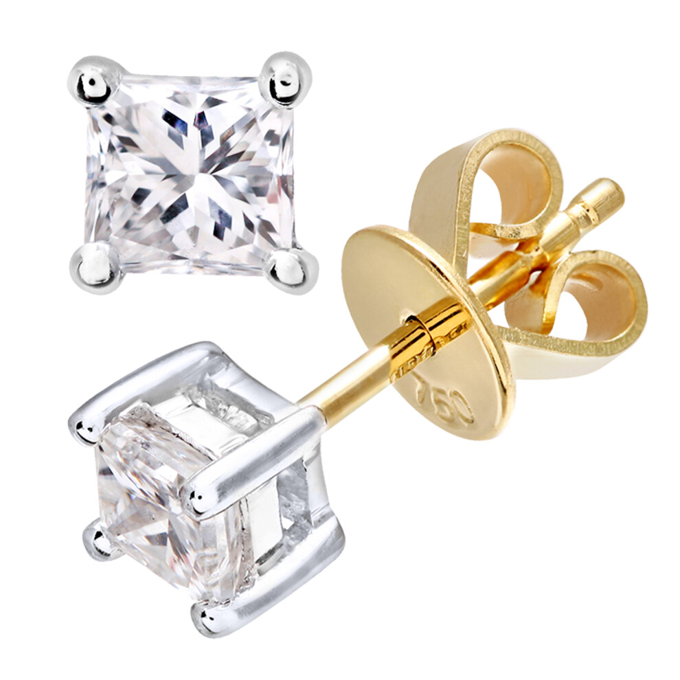 Jewelco London 18ct Yellow Gold Princess 1/2ct Diamond Solitaire Stud Earrings - PE0AXL4421Y18JPK