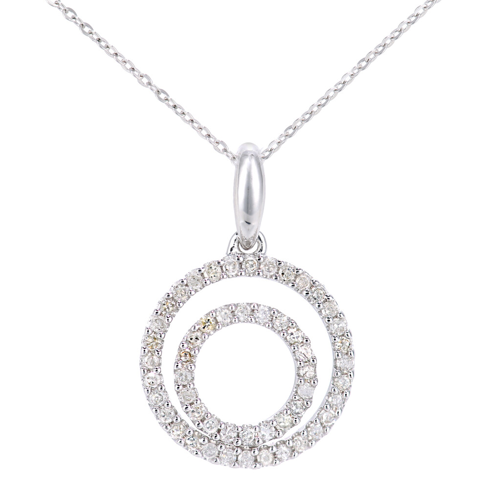 Jewelco London 9ct White Gold Round 0.26ct Diamond Circle Pendant Necklace 18 inch 46cm - PP0AXL6004W