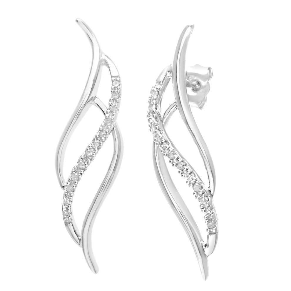 9ct White Gold  Round 10pts Diamond Twist Drop Earrings - PE0AXL2928W