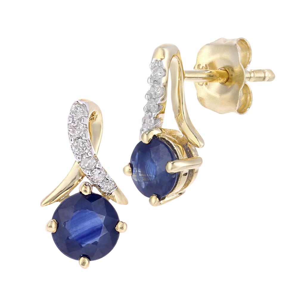 Jewelco London 9ct Yellow Gold Round 5pts Diamond Round 0.59ct Sapphire Kiss Crossover Stud Earrings - PE0AXL5560YSA