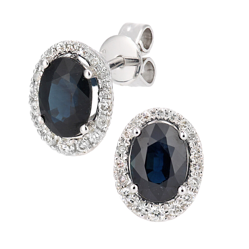 9ct White Gold  Diamond Oval 2ct Sapphire Cluster Drop Earrings - DE1AXL603WSA