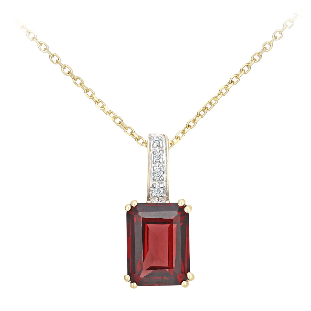 9ct Gold  Diamond Octagon 2ct Garnet Popsicle Necklace 16" - DP1AXL600YGT