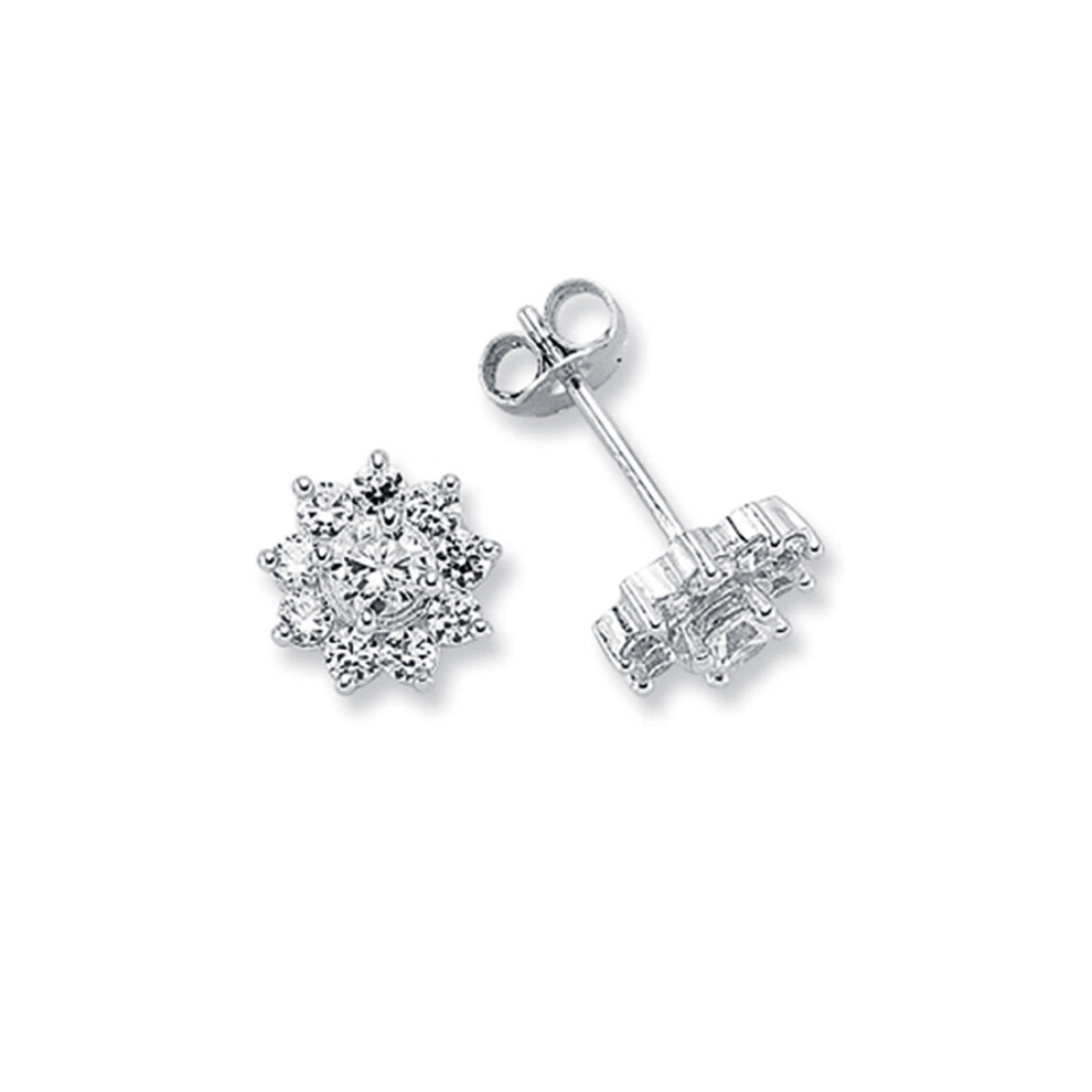 Jewelco London Rhodium Plated Sterling Silver Round Cubic Zirconia Cluster Stud Earrings 3mm 9mm - AES123