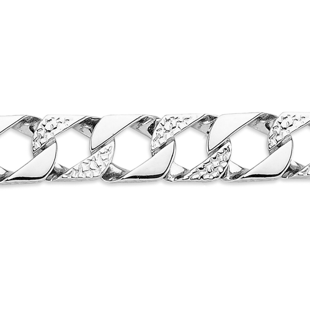 Jewelco London Mens Rhodium Plated Sterling Silver Lizard Scale Curb Bracelet 11mm 8.5 inch - ABB166B-8.5