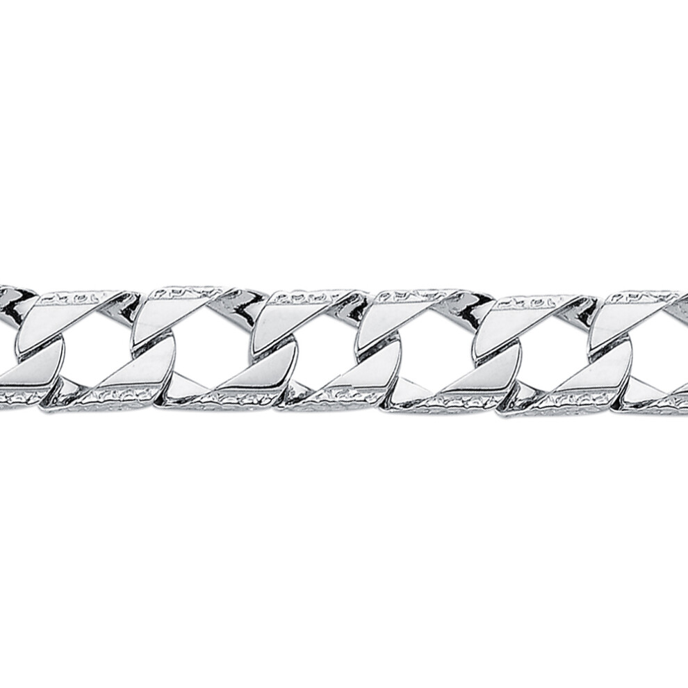 Rhodium Plated Silver  Lizard Edge Curb Bracelet 10mm 8.5" - ABB167A-8.5