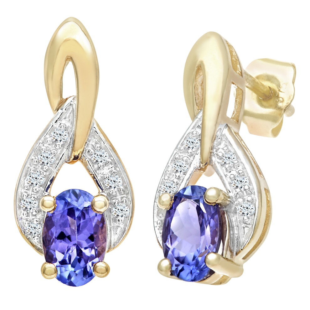 9ct Gold  7pts Diamond Oval 1ct Tanzanite Teardrop Drop Earrings - PE0AXL1857YTanz