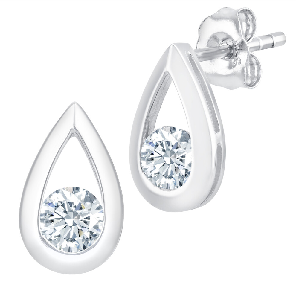 Jewelco London 9ct White Gold Round 1/2ct Diamond Solitaire Stud Earrings - PE0AXL1806W
