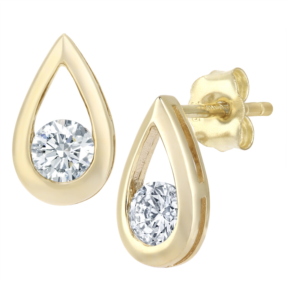 Jewelco London 9ct Yellow Gold Round 1/2ct Diamond Solitaire Stud Earrings - PE0AXL1806Y