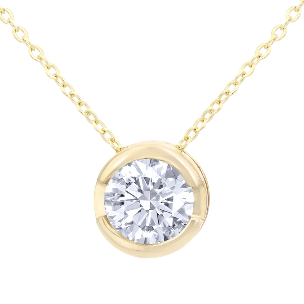 Jewelco London 9ct Yellow Gold Round 1/2ct Diamond Solitaire Pendant Necklace 18 inch 46cm - PP0AXL1508Y