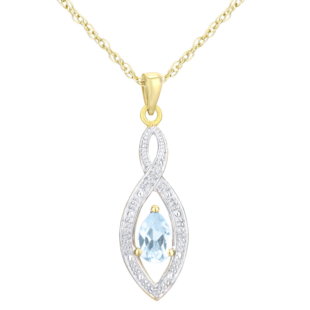 Jewelco London 9ct Yellow Gold Round 1.5pts Diamond Pear 0.48ct Blue Topaz Teardrop Pendant Necklace 18 inch 46cm - PP0AXL3616YBT