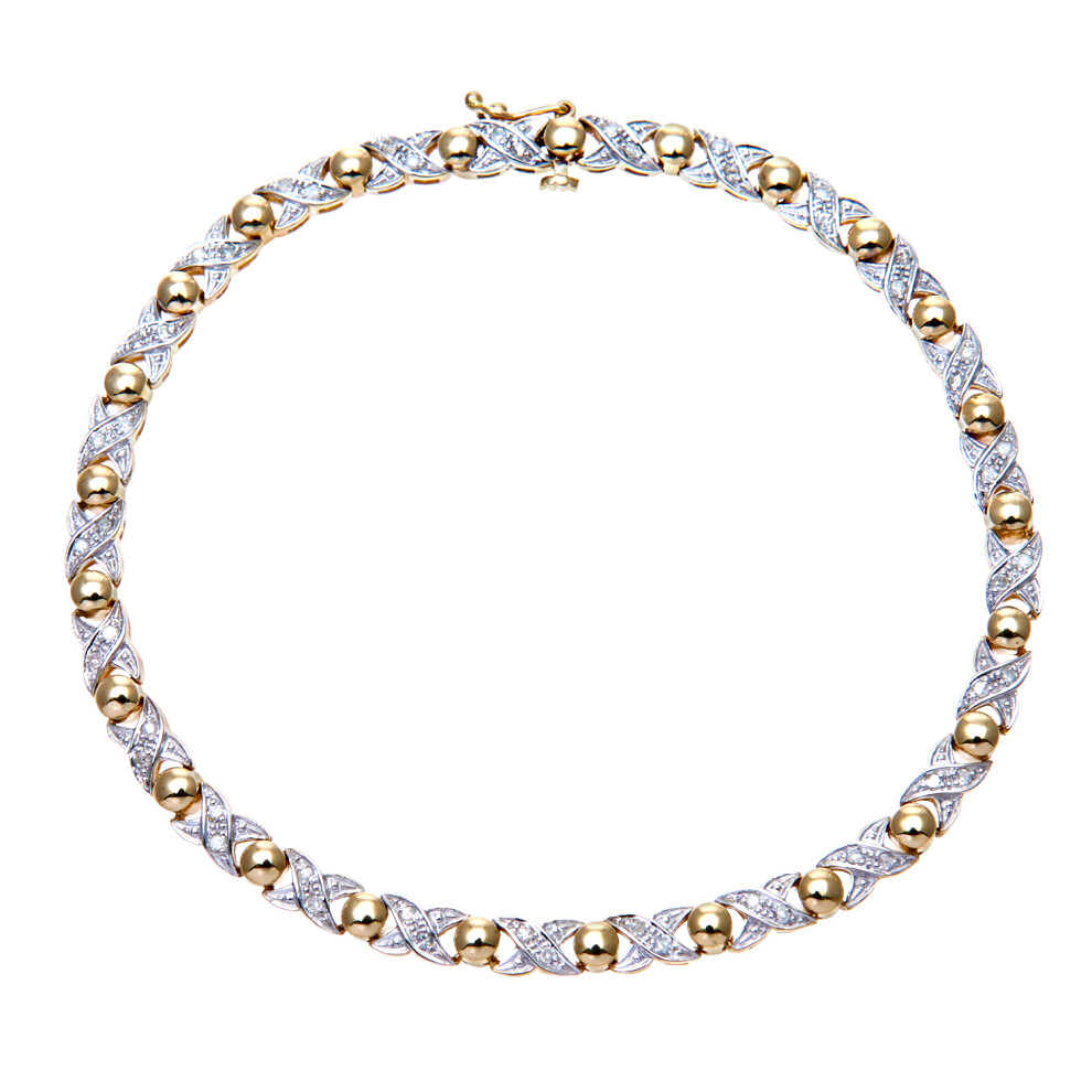 Jewelco London 9ct Yellow Gold Round 1/4ct Diamond Kiss Bead Bracelet - PBCAXL01794Y