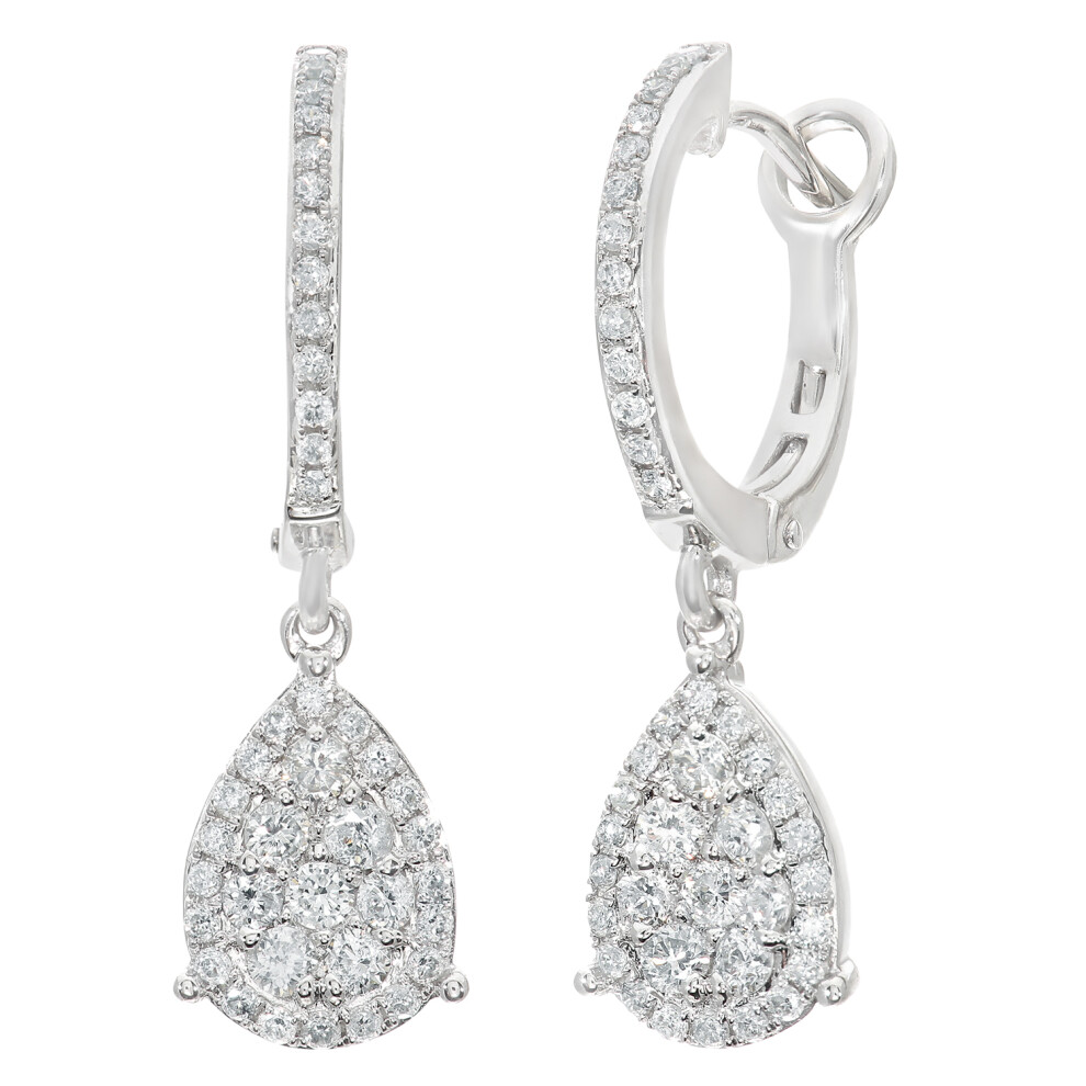 18ct White Gold  Round 0.55ct Diamond Halo Drop Earrings - DE1AXL506-18KW