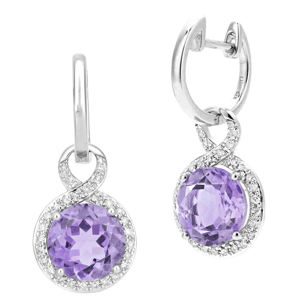 9ct White Gold  17pts Diamond 3.4ct Amethyst Drop Earrings - DE1AXL680WAM