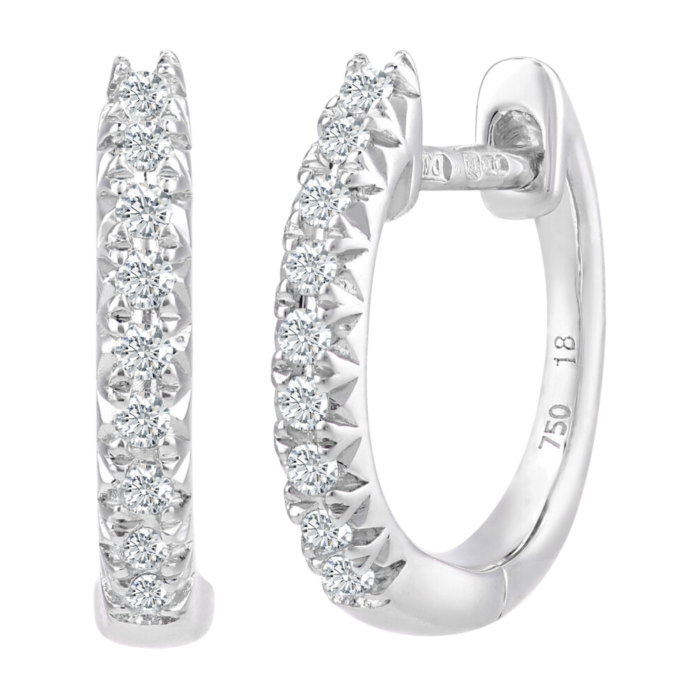 Jewelco London 18ct White Gold Round 15pts Diamond Eternity Huggie Hoop Earrings 2mm - DE1AXL408-18KW