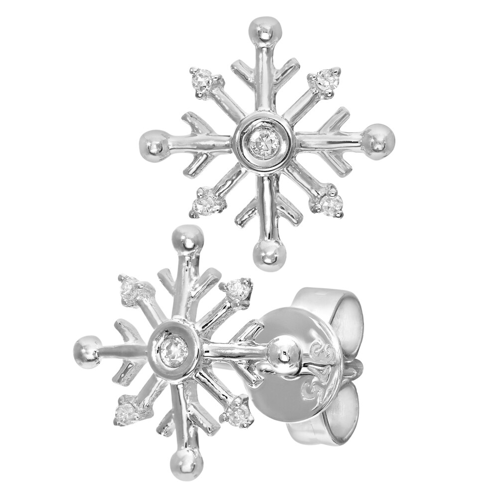 Jewelco London 9ct White Gold Round 3pts Diamond Snowflake Stud Earrings - DE1AXL530W