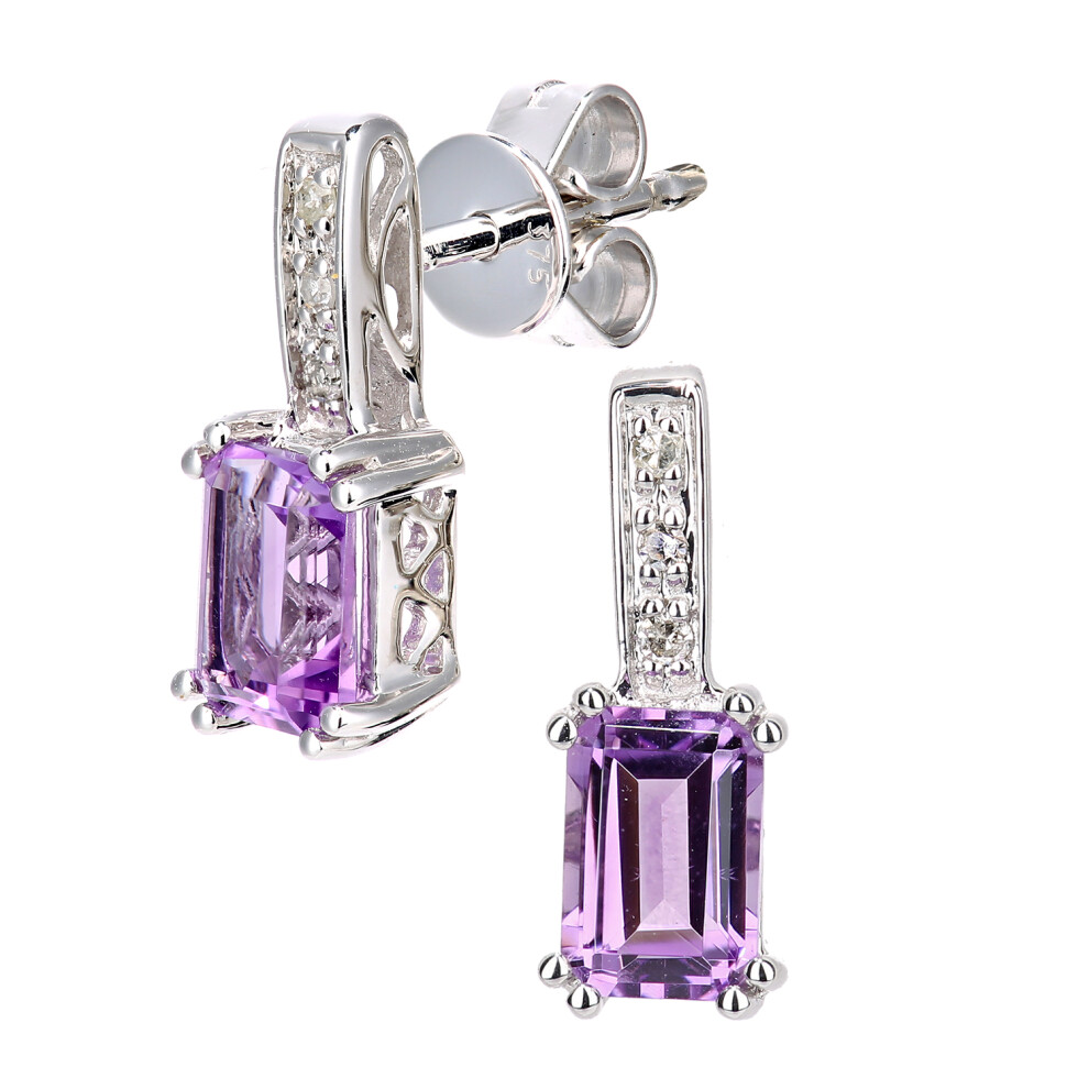 9ct White Gold  Diamond Octagon Amethyst Popsicle Drop Earrings - DE1AXL600WAM