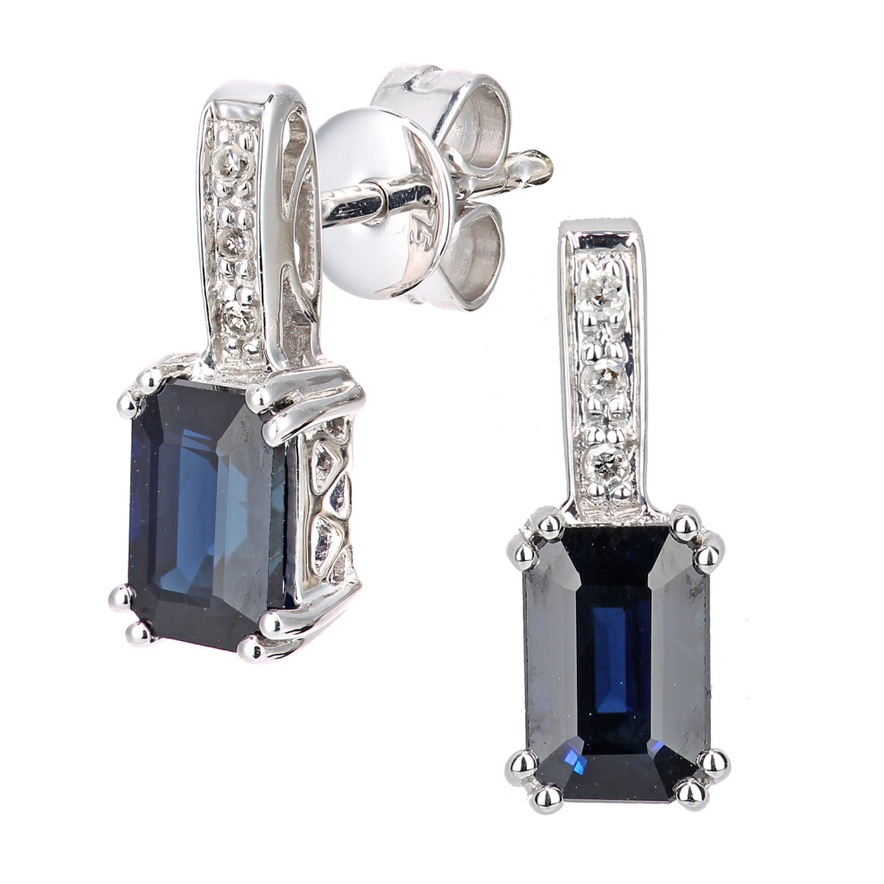 9ct White Gold  Diamond Octagon Sapphire Popsicle Drop Earrings - DE1AXL600WSA