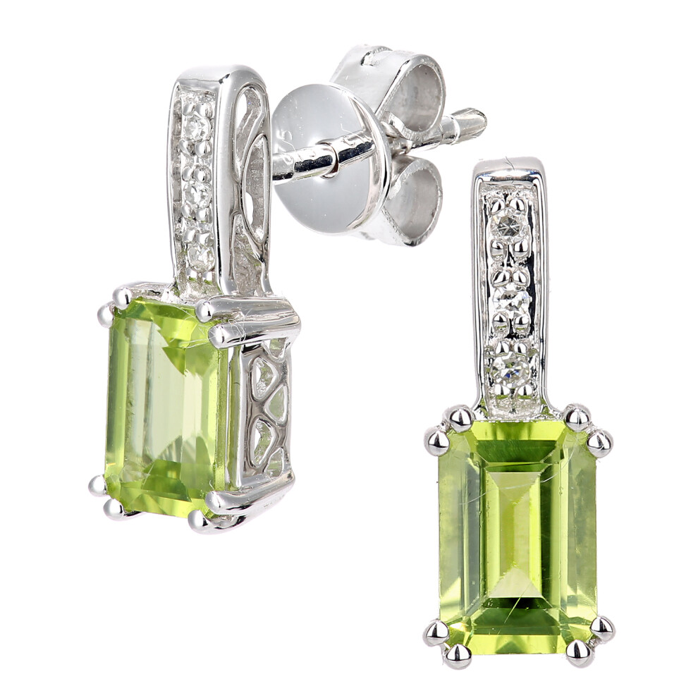 9ct White Gold  Diamond Octagon Peridot Popsicle Drop Earrings - DE1AXL600WPD