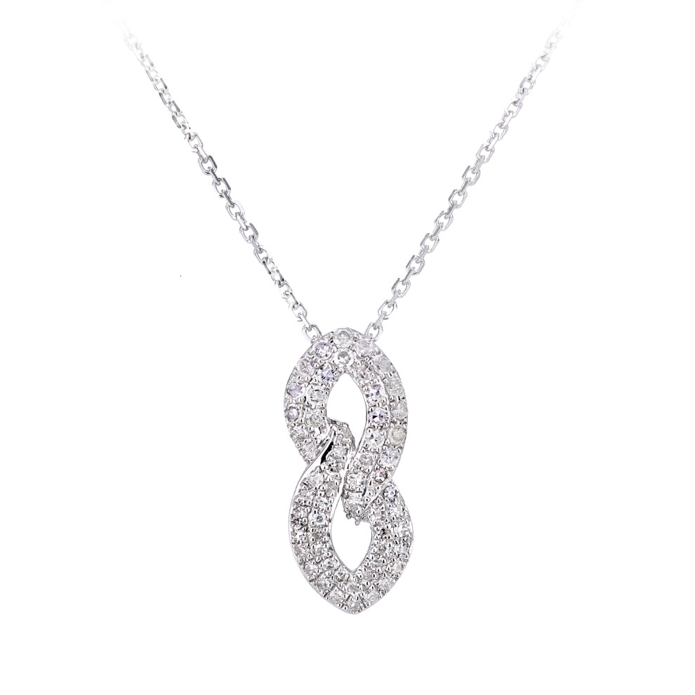 Jewelco London 9ct White Gold Round 22pts Diamond Infinity Pendant Necklace 16 inch 42cm - DP1AXL638W
