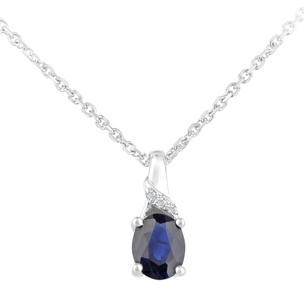 Jewelco London 9ct White Gold Round 1pts Diamond Oval 0.49ct Sapphire Cluster Pendant Necklace 16 inch 42cm - DP1AXL612WSA