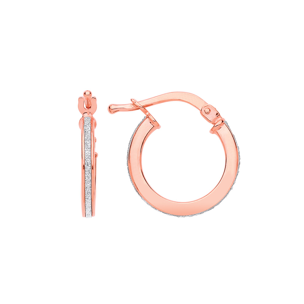 Jewelco London Ladies Rose Gold-Plated Sterling Silver Square Tube Moondust Hoop Earrings 15mm - GVE896R