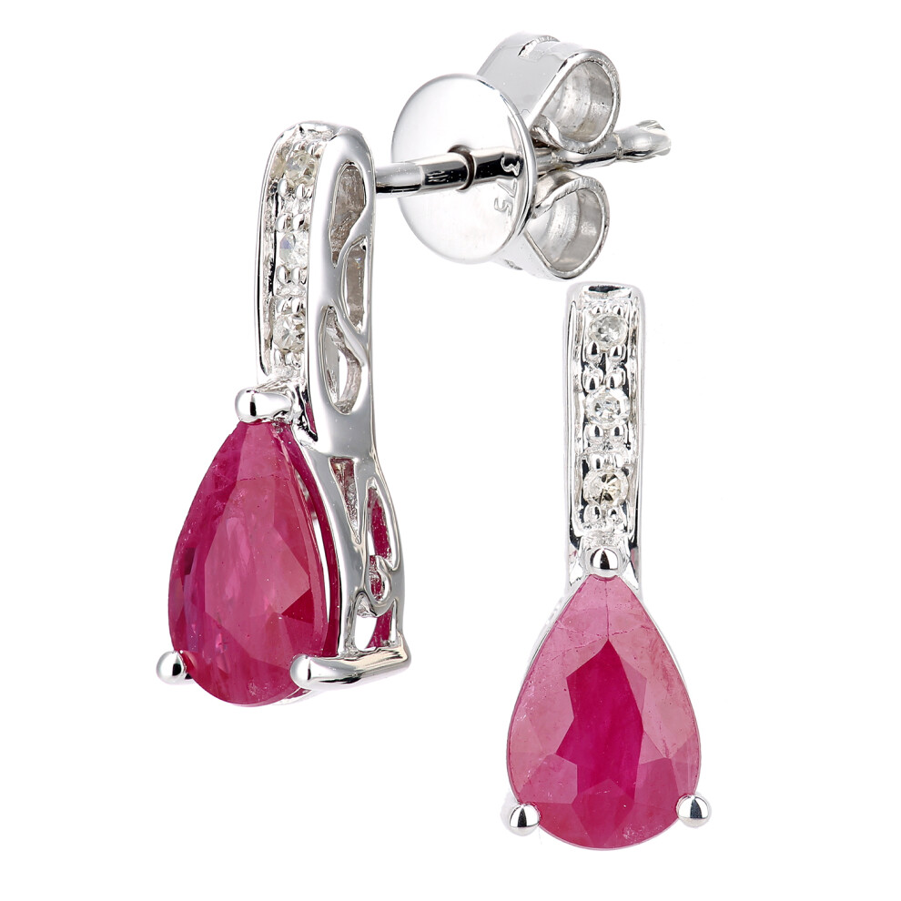 9ct White Gold  Diamond Pear 1.3ct Ruby Teardrop Drop Earrings - DE1AXL602WRU