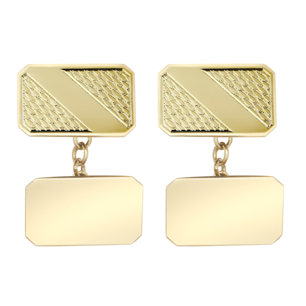 Jewelco London Men's Solid 9ct Yellow Gold Twin Rectangular Ogee Pattern Chain Linked Cufflinks (with ID Strip) - JCL035