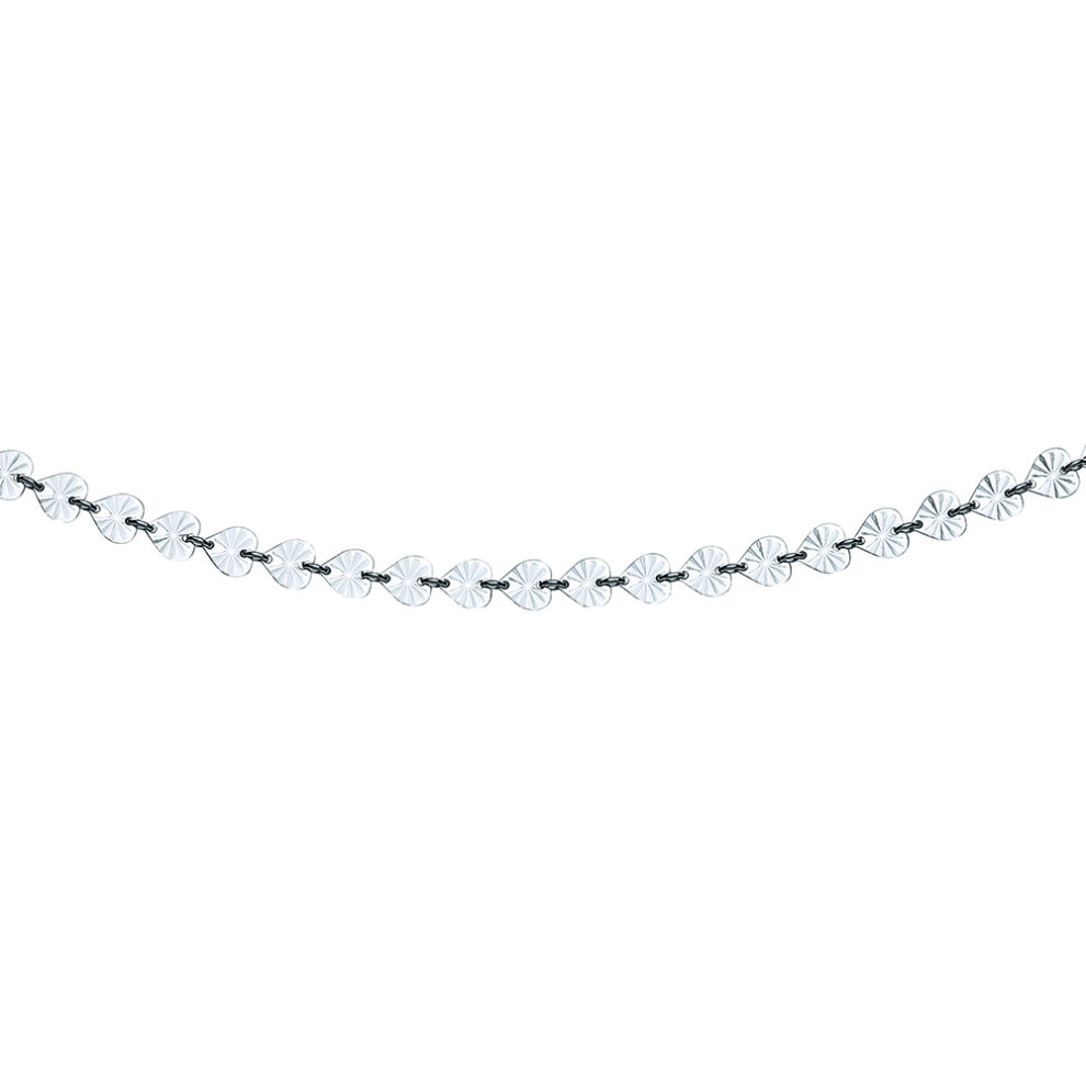 Jewelco London Ladies Sterling Silver Sunburst Sparkly Love Heart Flat Link Forzatina Necklace 6mm 18 inch - GVK332