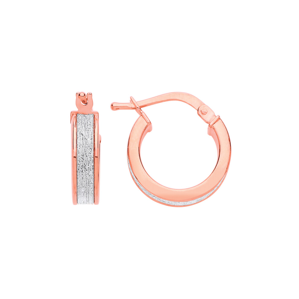 Jewelco London Ladies Rose Gold-Plated Sterling Silver Square Tube Moondust Hoop Earrings 14mm - GVE898R