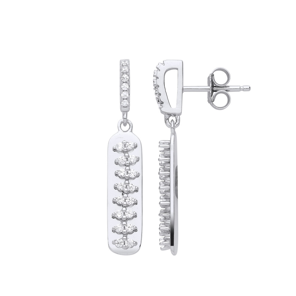 Jewelco London Ladies Sterling Silver Cubic Zirconia Spinal Cord Ingot Stud Drop Earrings - GVE831