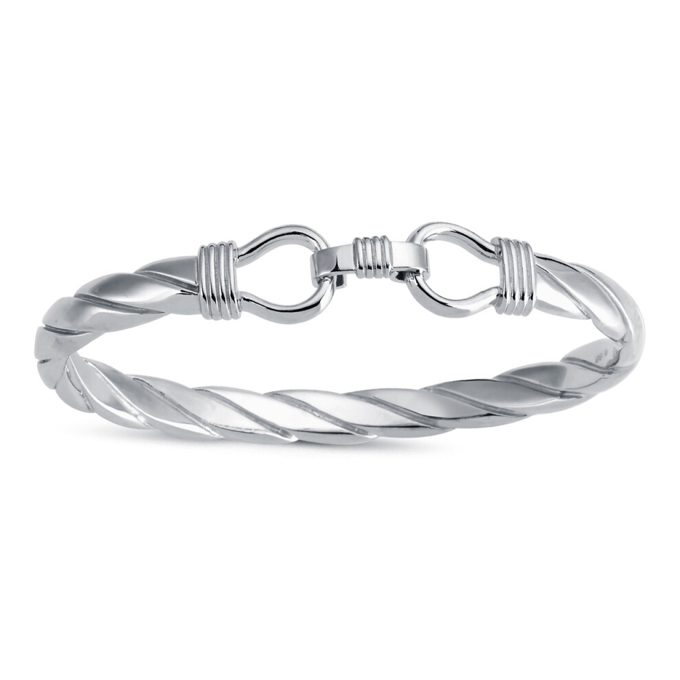 Rhodium Plated Silver  Twisted Stirrup Bangle Bracelet 8mm - ABG058