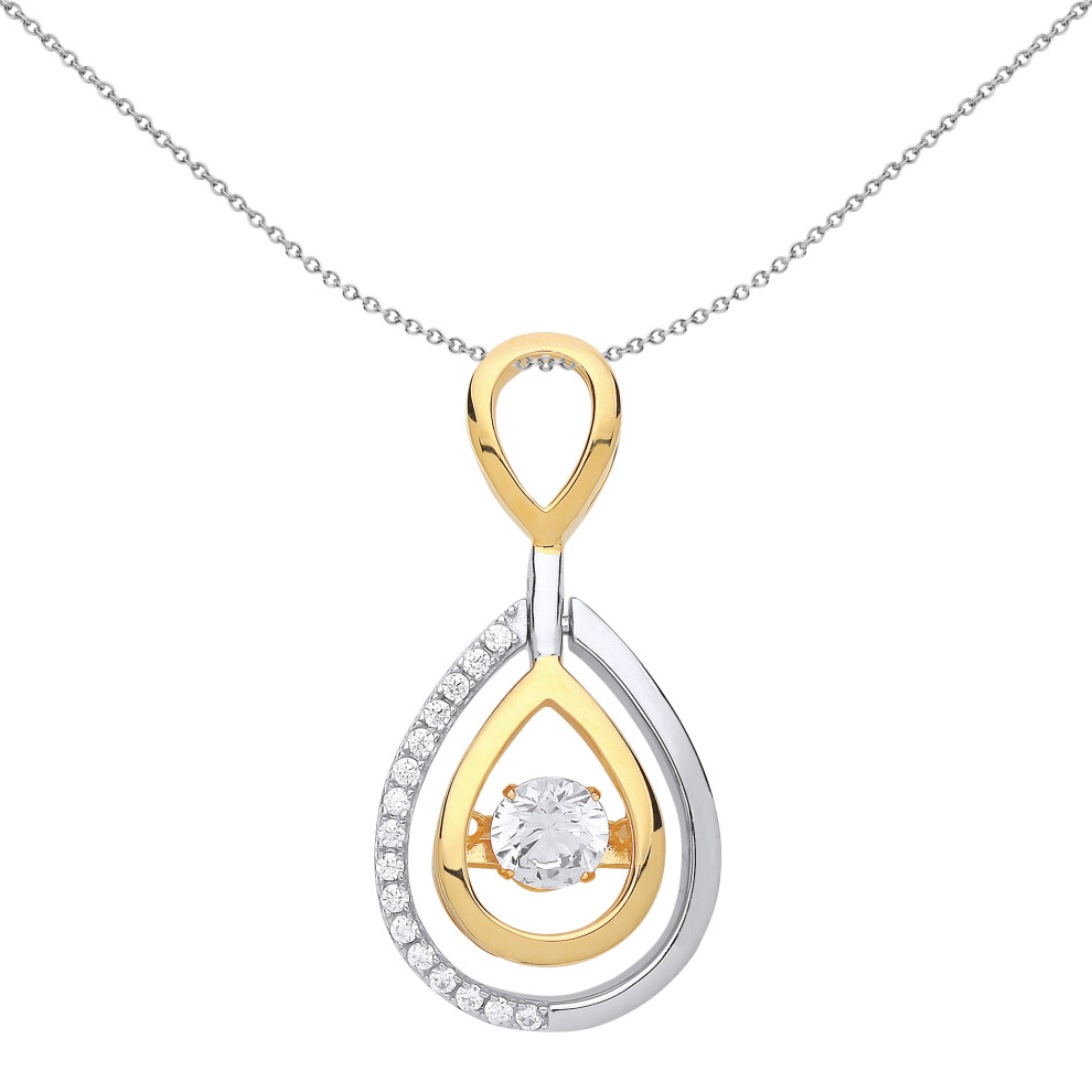 Jewelco London Rhodium & Yellow Gold-Plated Sterling Silver CZ Avocado Tear Drop Solitaire Pendant Necklace 18 inch - GVP474
