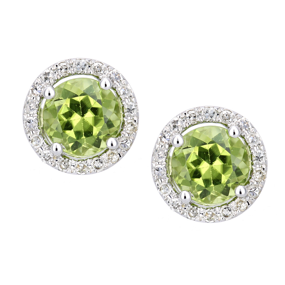 9ct White Gold  10pts Diamond 1ct Peridot Cocktail Stud Earrings - DE1AXL682WPD