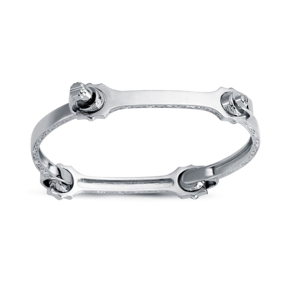Jewelco London Rhodium Plated Sterling Silver Spanner & Socket Bangle Bracelet 4mm - ABG061