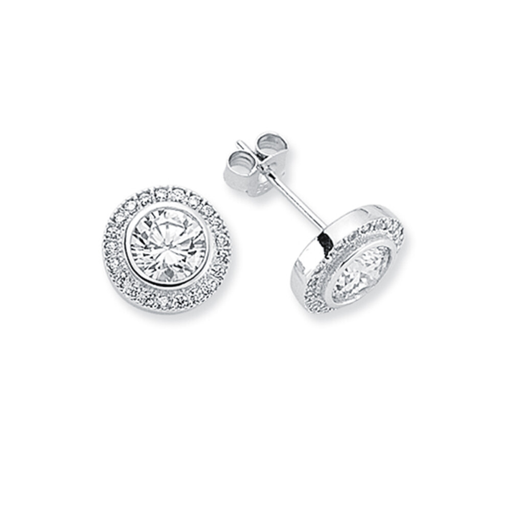 Rhodium Plated Silver  CZ Halo Stud Earrings 6mm 10mm - AES117B