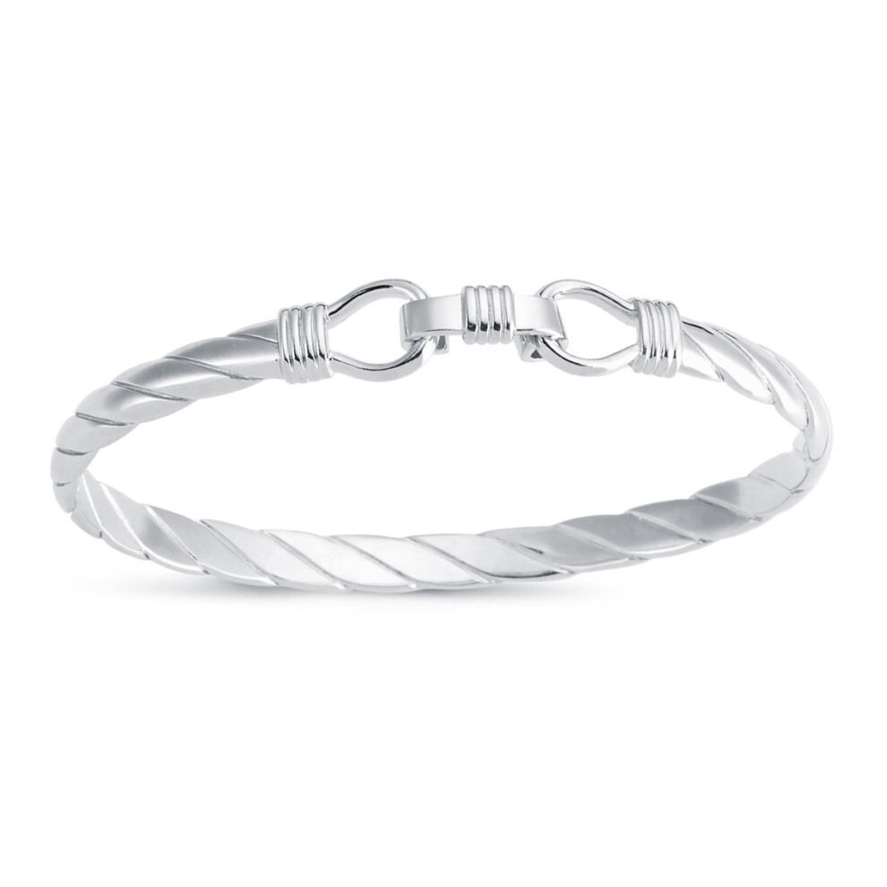 Rhodium Plated Silver  Twisted Stirrup Bangle Bracelet 6mm - ABG059